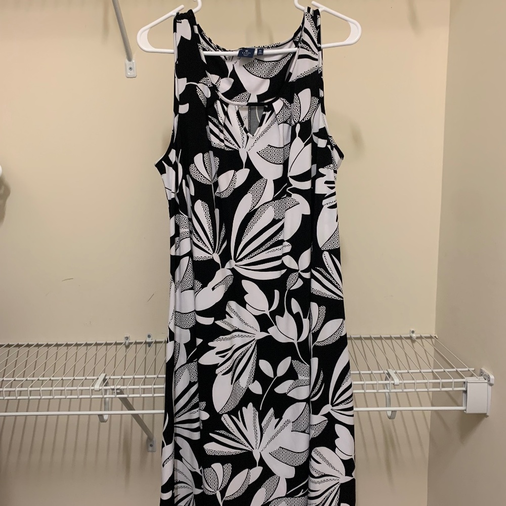 Kaari Blue Black and White Floral Dress 1X